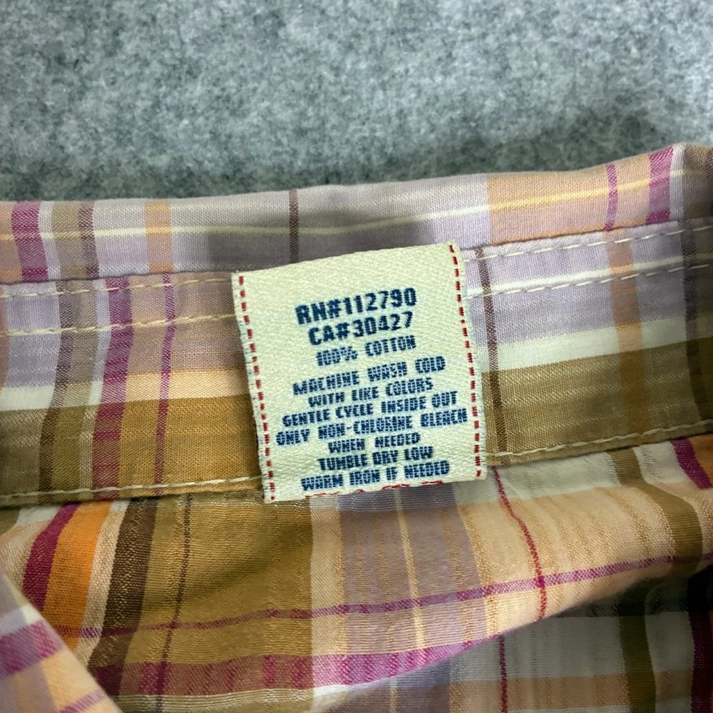 True Religion Mens XXL Western Snap Plaid Shirt Orange Purple Cotton Long Sleeve